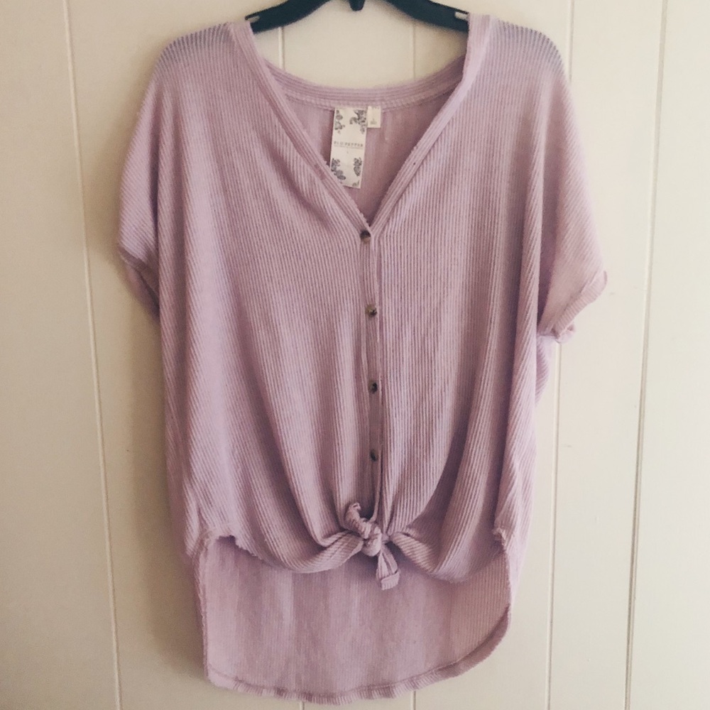 Blu Pepper High Low Tie Up Button Down Size L NWT